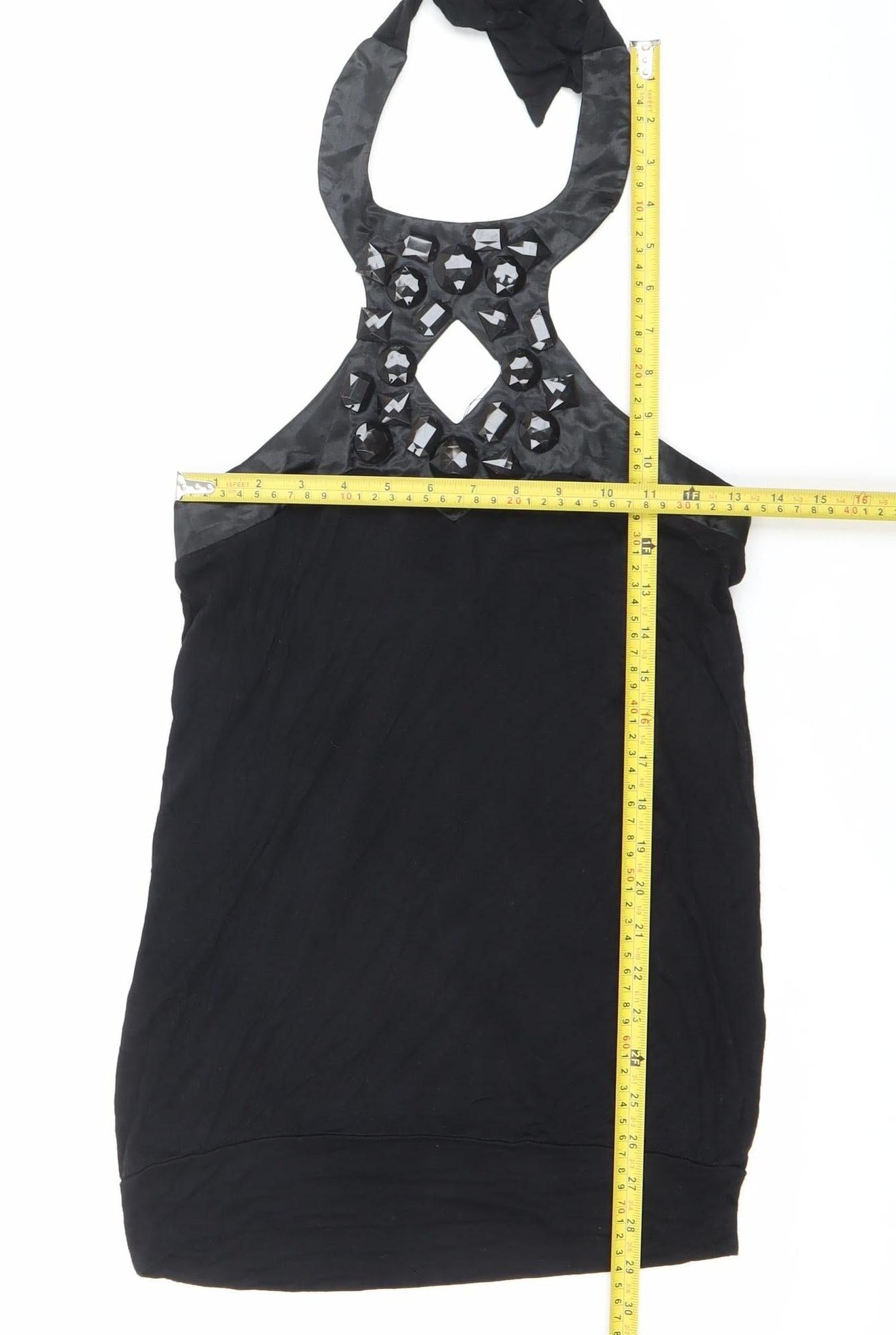 AX Paris Womens Black Beaded Halter Party Tank Top Size 8