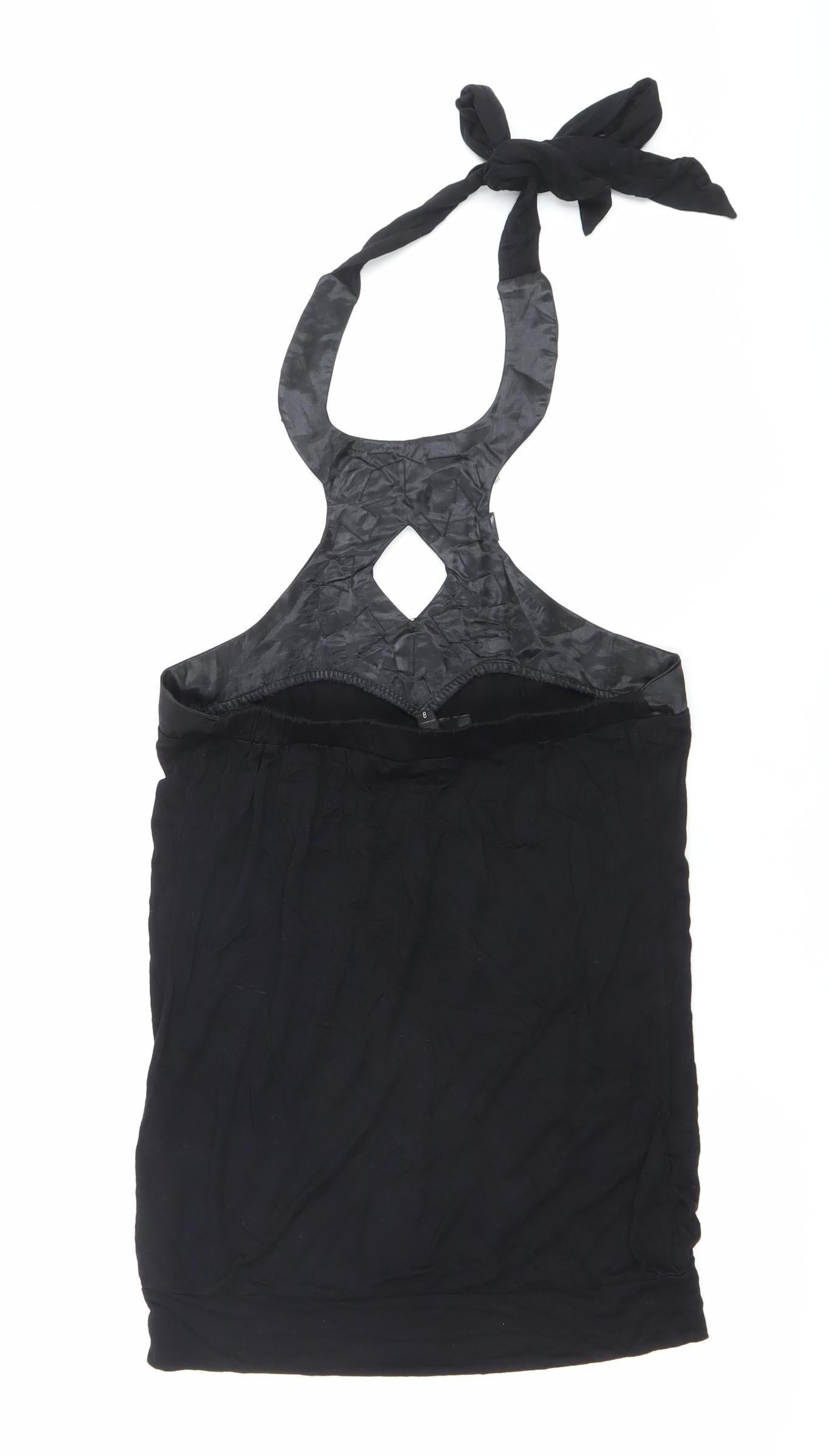 AX Paris Womens Black Beaded Halter Party Tank Top Size 8