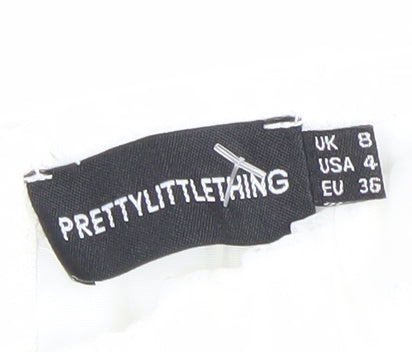 PrettyLittleThing Women’s White Cropped Blouse Size 8 Puff Sleeve Sweetheart Neckline