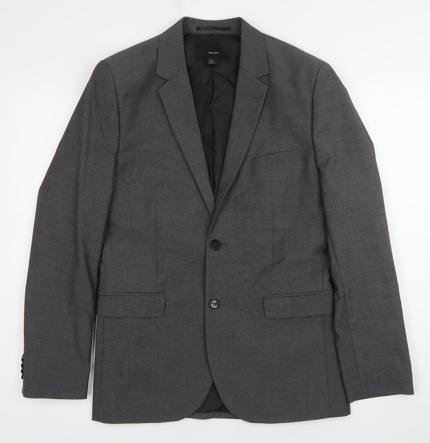 H&M Men Grey Blazer Jacket Size L 40 Regular Fit Two Button