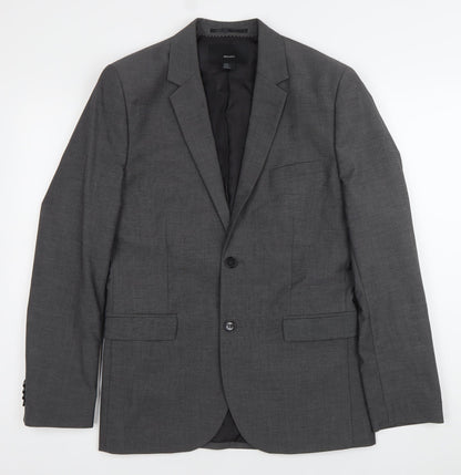 H&M Men Grey Blazer Jacket Size L 40 Regular Fit Two Button