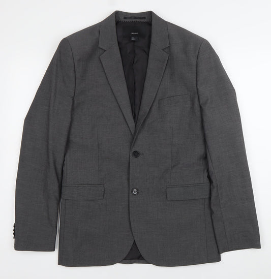 H&M Men Grey Blazer Jacket Size L 40 Regular Fit Two Button