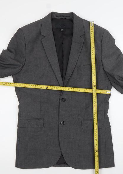 H&M Men Grey Blazer Jacket Size L 40 Regular Fit Two Button