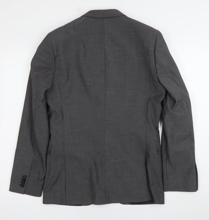H&M Men Grey Blazer Jacket Size L 40 Regular Fit Two Button