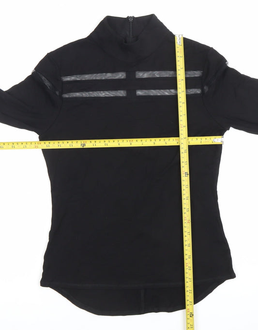 Karen Millen Womens Black Size 10 Mock Neck Long Sleeve Slim Blouse