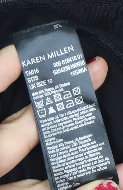 Karen Millen Womens Black Size 10 Mock Neck Long Sleeve Slim Blouse