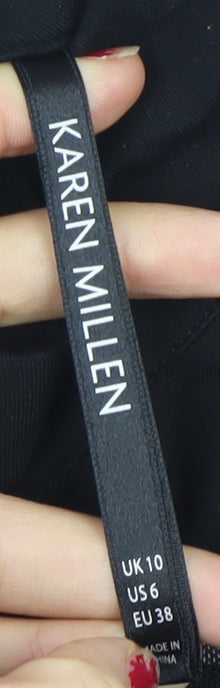 Karen Millen Womens Black Size 10 Mock Neck Long Sleeve Slim Blouse