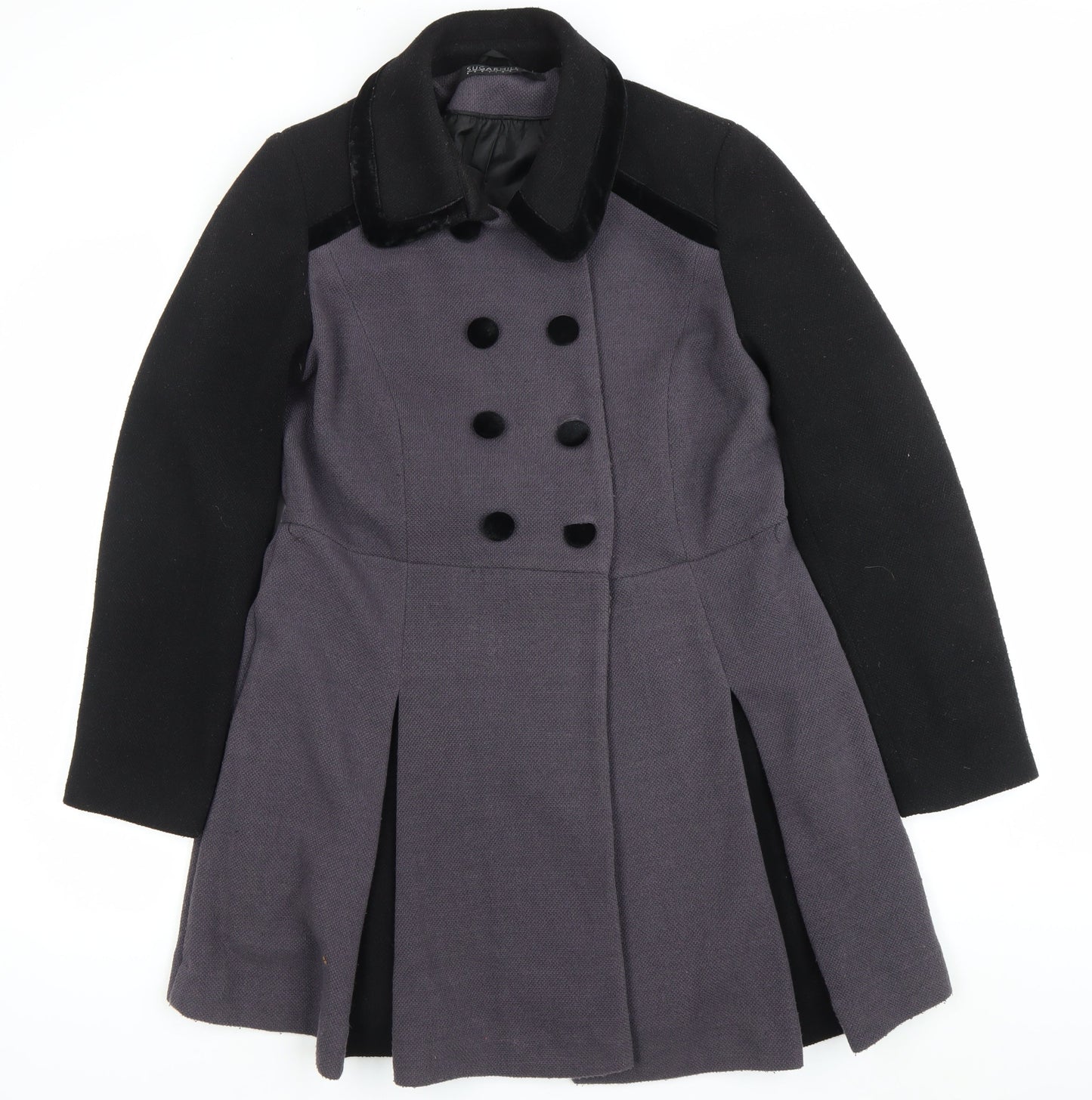 Sugarhill Boutique Women’s Grey Black Pea Coat UK 16 Double Breasted