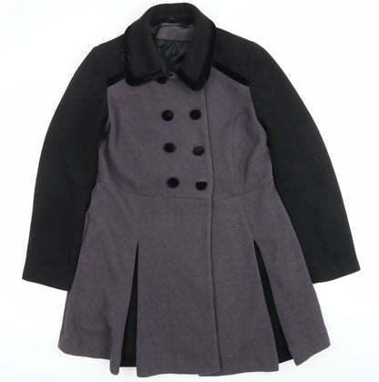Sugarhill Boutique Women’s Grey Black Pea Coat UK 16 Double Breasted