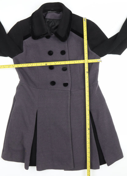 Sugarhill Boutique Women’s Grey Black Pea Coat UK 16 Double Breasted