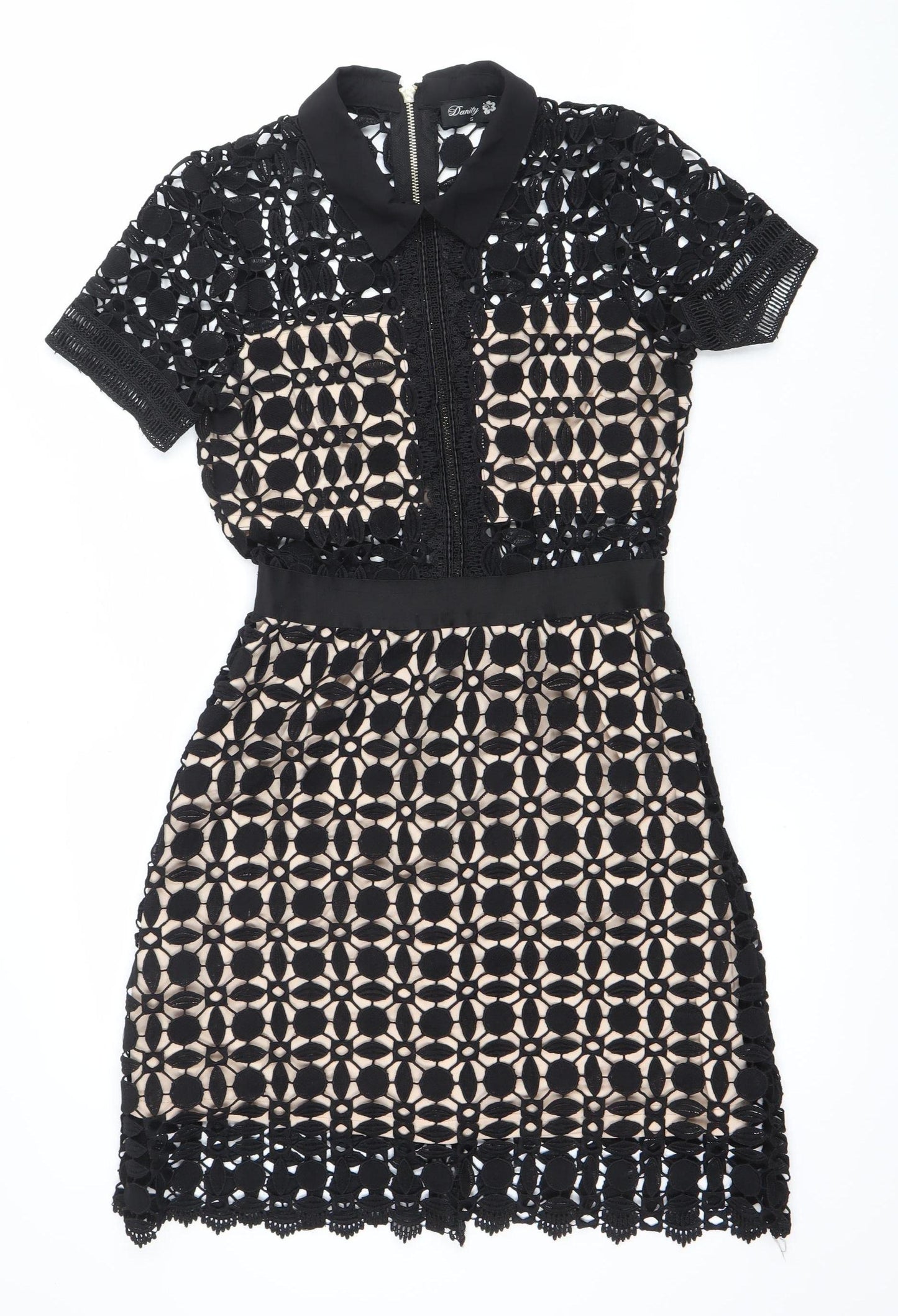 Dunify Women’s Black Lace Sheath Dress Size S Collared Cocktail