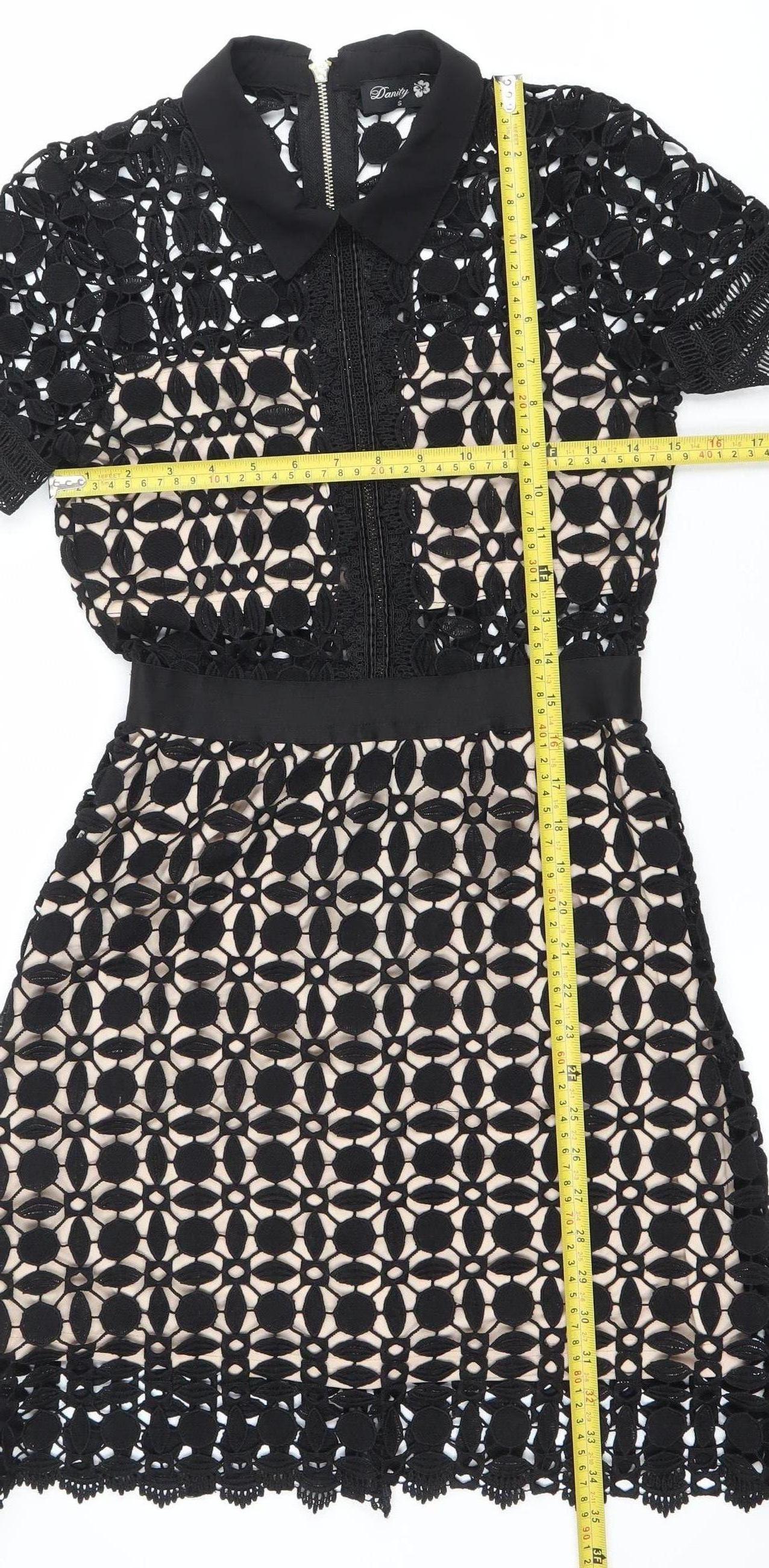 Dunify Women’s Black Lace Sheath Dress Size S Collared Cocktail