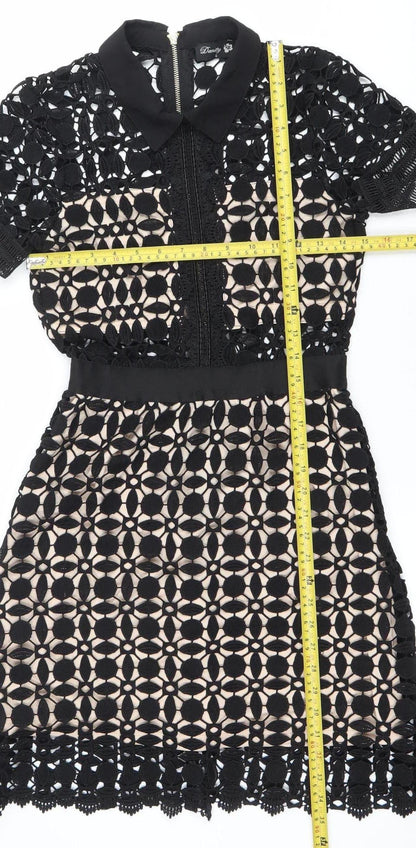 Dunify Women’s Black Lace Sheath Dress Size S Collared Cocktail