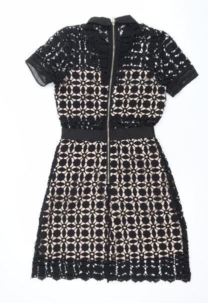 Dunify Women’s Black Lace Sheath Dress Size S Collared Cocktail