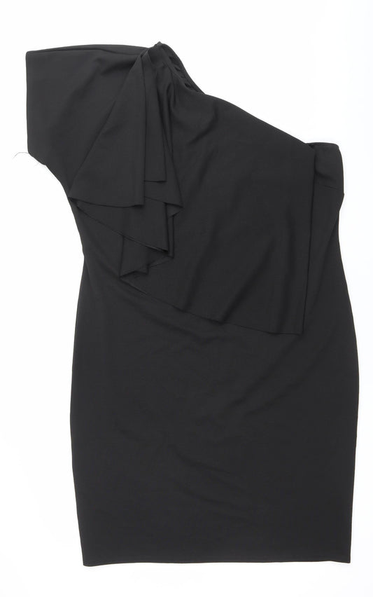 Boohoo Women Black Size 24 Plus Bodycon One Shoulder Ruffle Dress