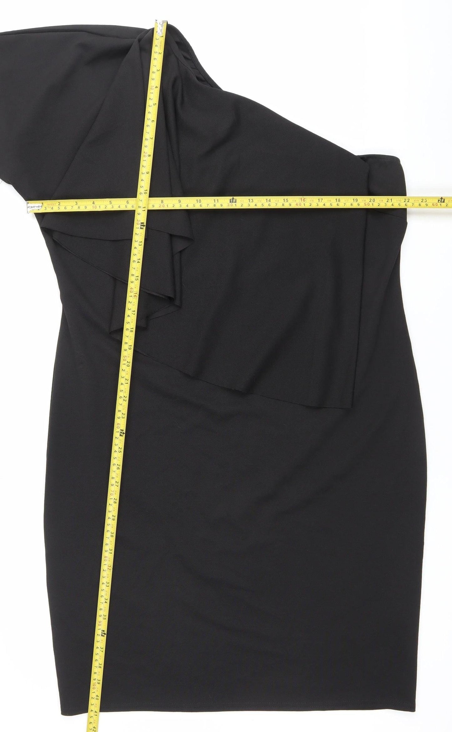 Boohoo Women Black Size 24 Plus Bodycon One Shoulder Ruffle Dress