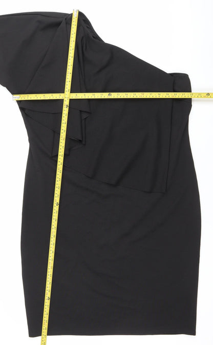 Boohoo Women Black Size 24 Plus Bodycon One Shoulder Ruffle Dress