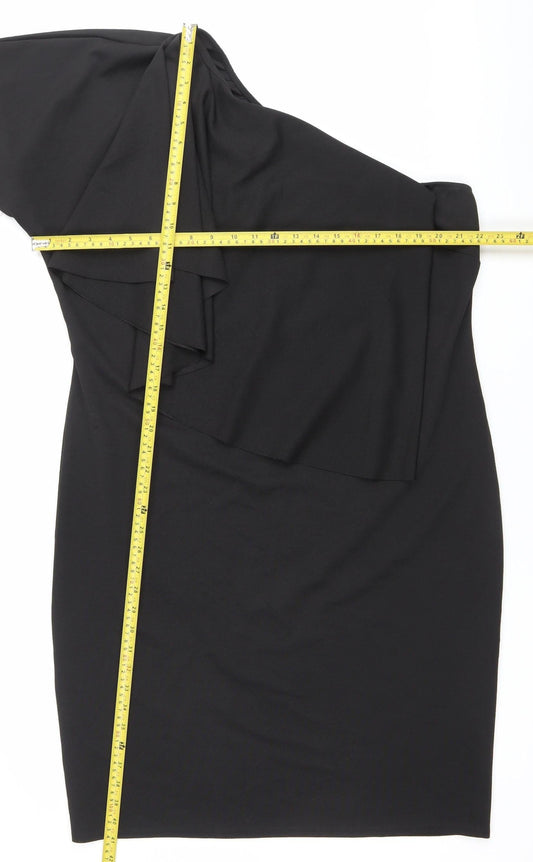 Boohoo Women Black Size 24 Plus Bodycon One Shoulder Ruffle Dress