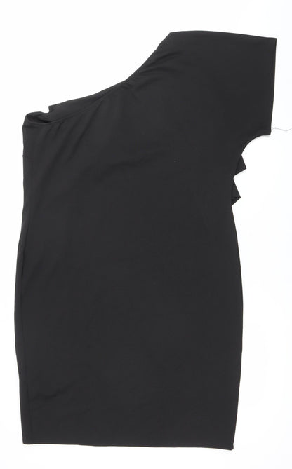 Boohoo Women Black Size 24 Plus Bodycon One Shoulder Ruffle Dress