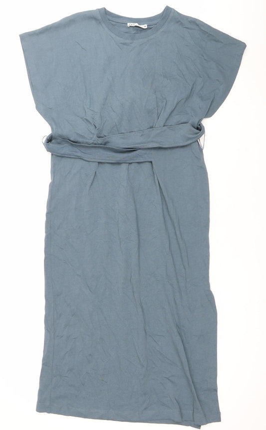 Zara Women Blue Cotton Sleeveless Midi Wrap Dress S