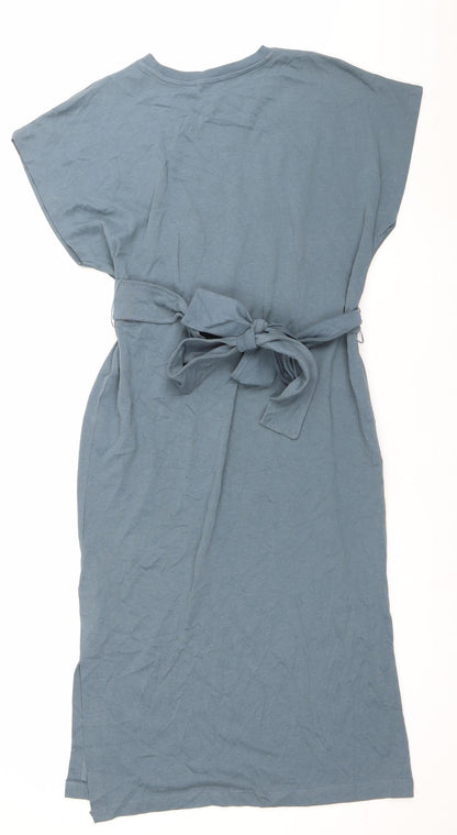 Zara Women Blue Cotton Sleeveless Midi Wrap Dress S
