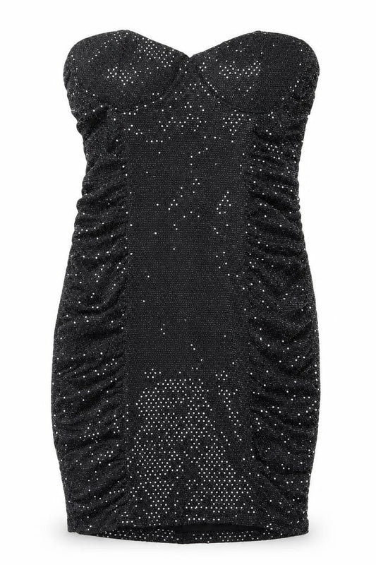 Boohoo Women’s Black Glitter Bodycon Strapless Dress Size 10 Party Clubwear
