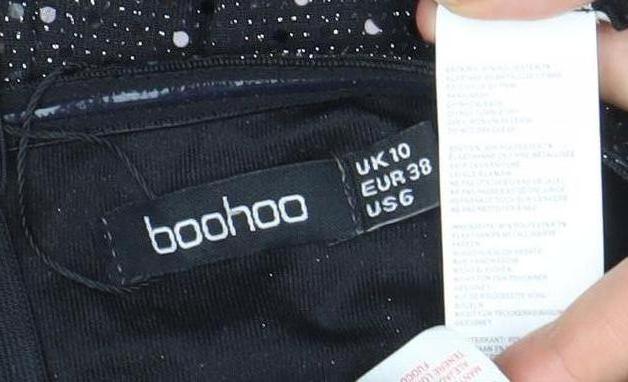 Boohoo Women’s Black Glitter Bodycon Strapless Dress Size 10 Party Clubwear