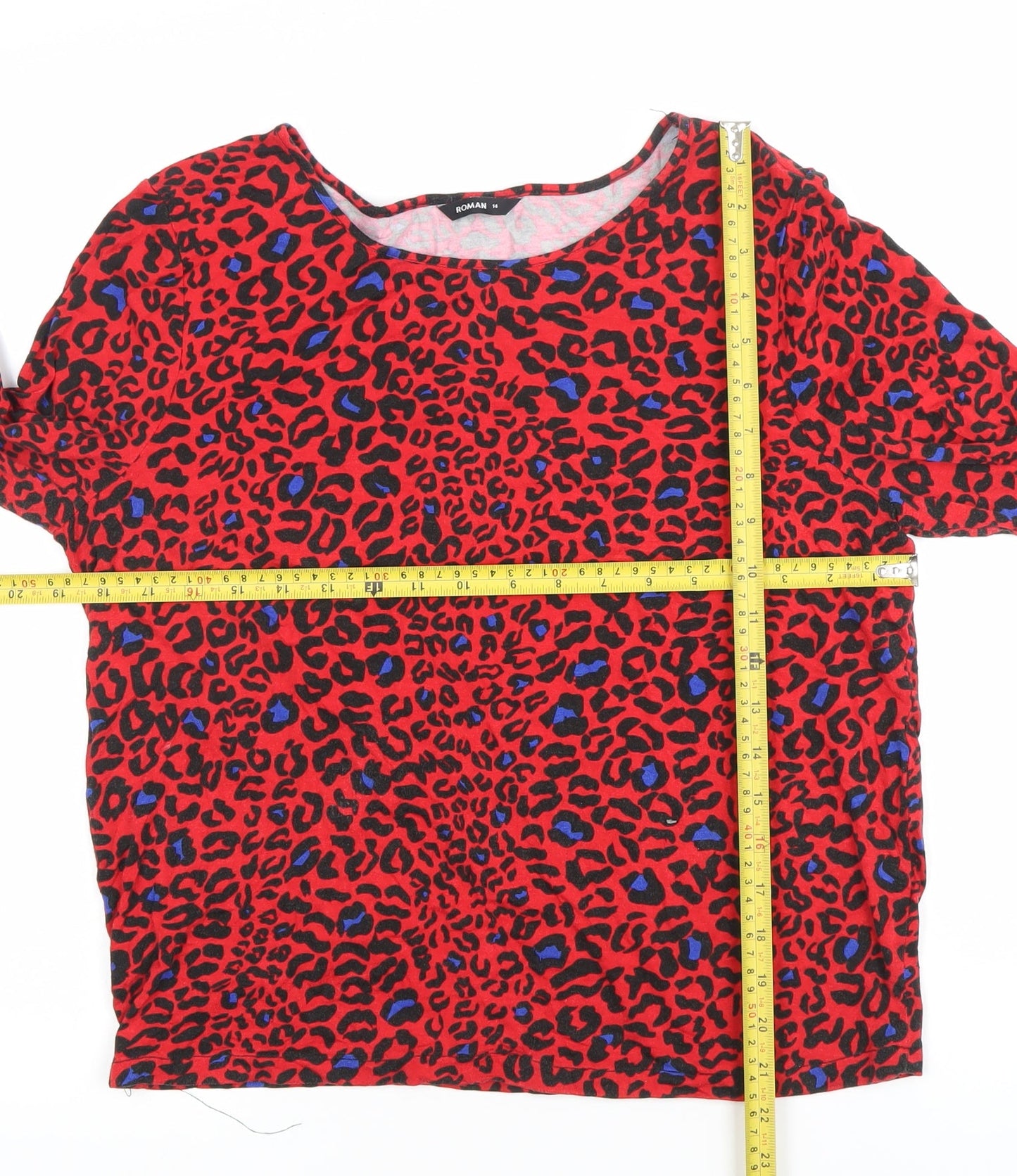 Roman Women’s Red Animal Print Tunic Top Size 14 Long Sleeve