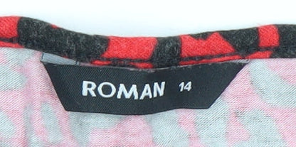 Roman Women’s Red Animal Print Tunic Top Size 14 Long Sleeve