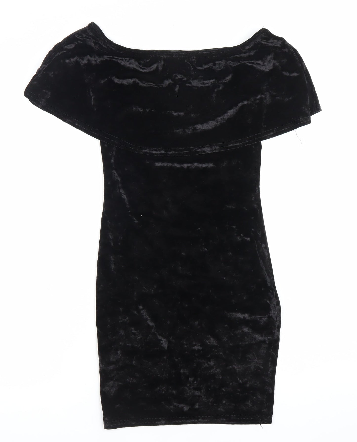 PrettyLittleThing Women’s Black Velvet Off Shoulder Bodycon Dress Size 8