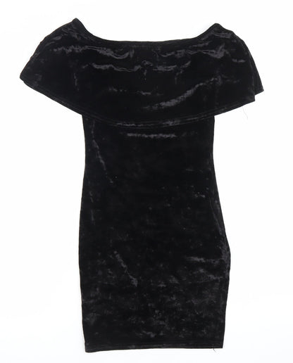 PrettyLittleThing Women’s Black Velvet Off Shoulder Bodycon Dress Size 8