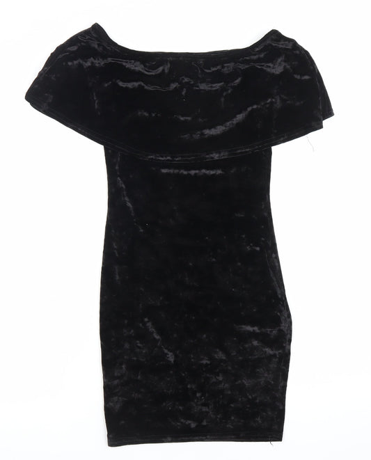 PrettyLittleThing Women’s Black Velvet Off Shoulder Bodycon Dress Size 8