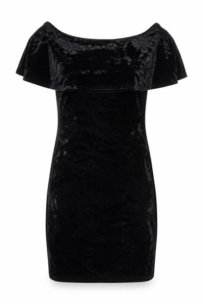 PrettyLittleThing Women’s Black Velvet Off Shoulder Bodycon Dress Size 8