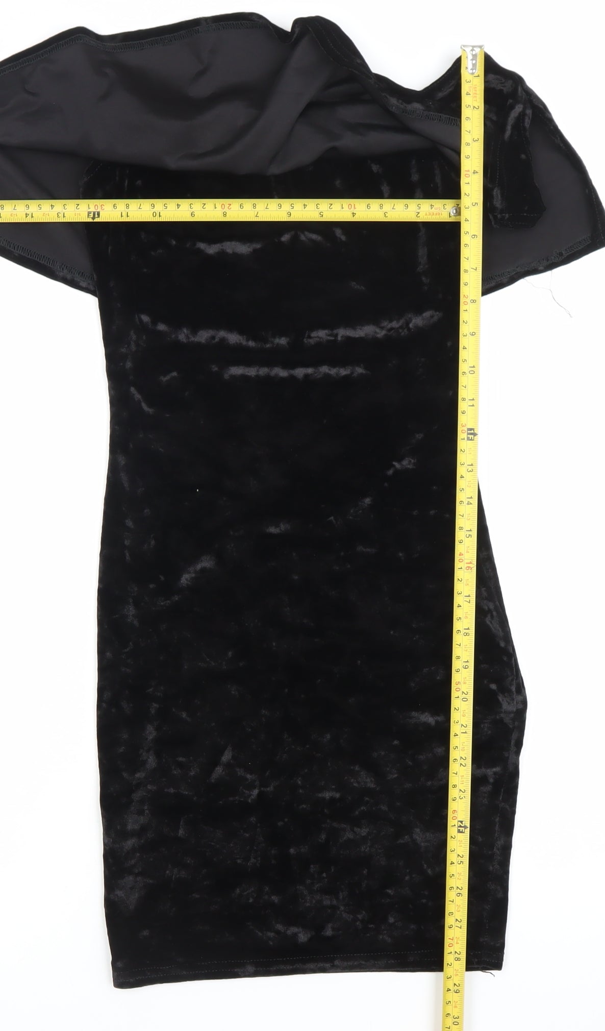 PrettyLittleThing Women’s Black Velvet Off Shoulder Bodycon Dress Size 8