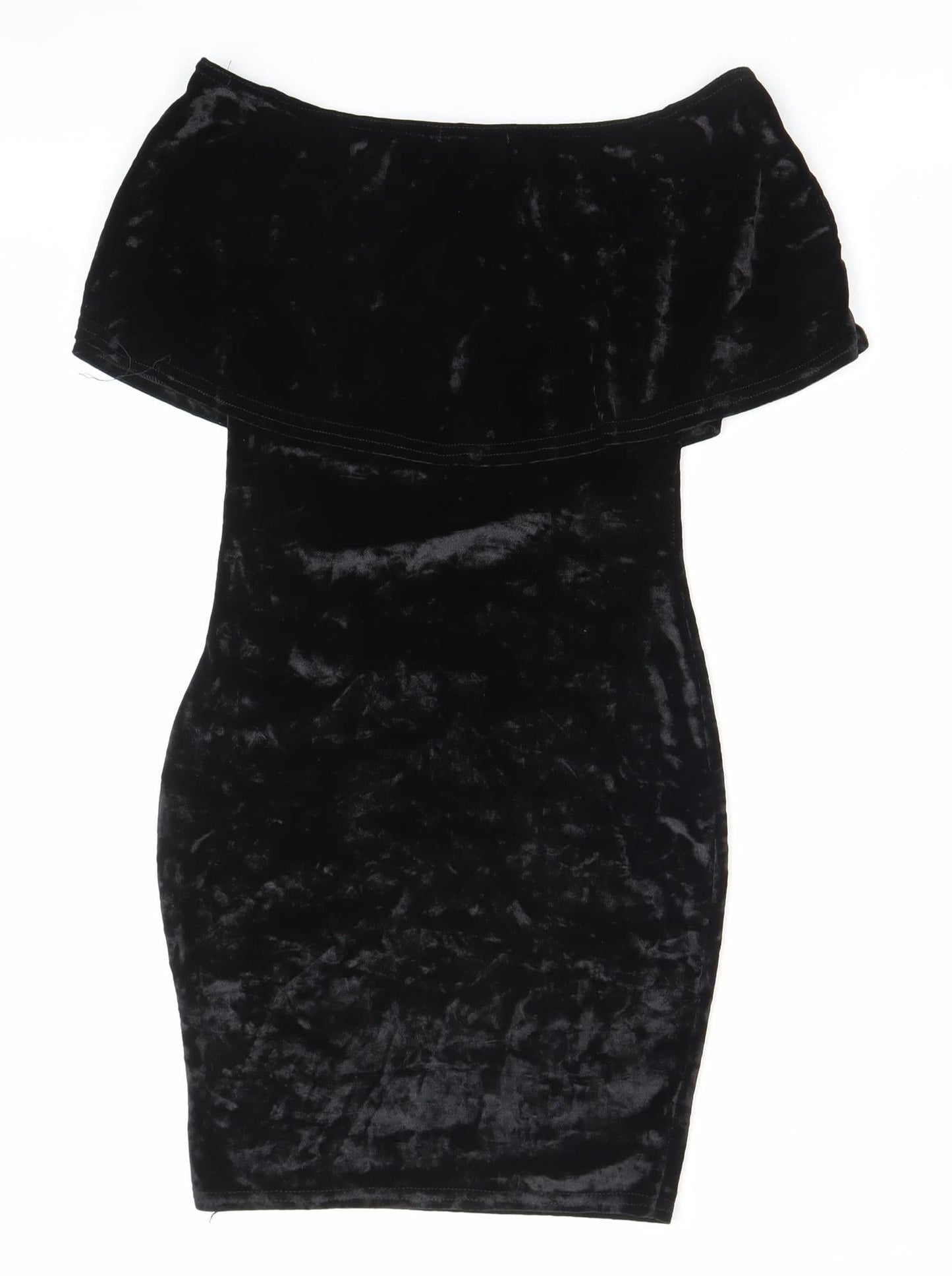 PrettyLittleThing Women’s Black Velvet Off Shoulder Bodycon Dress Size 8