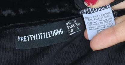 PrettyLittleThing Women’s Black Velvet Off Shoulder Bodycon Dress Size 8