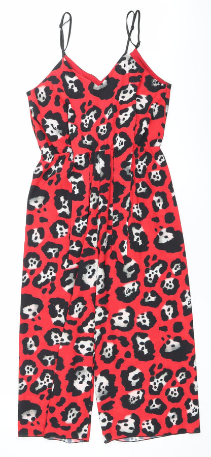 Missi London Women’s Red Animal Print Jumpsuit Size 14 V-Neck