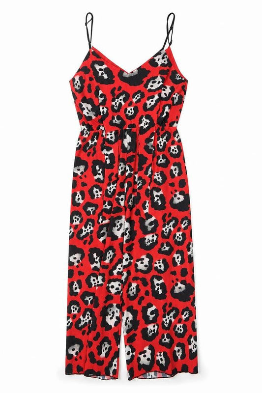 Missi London Women’s Red Animal Print Jumpsuit Size 14 V-Neck