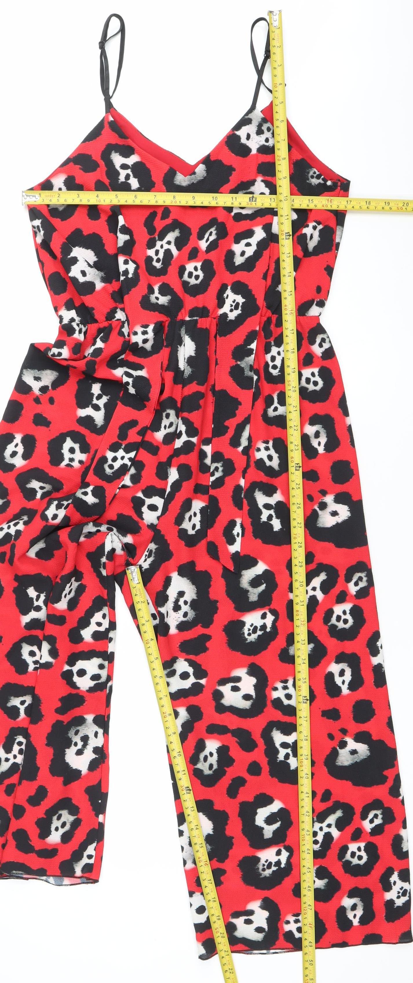 Missi London Women’s Red Animal Print Jumpsuit Size 14 V-Neck