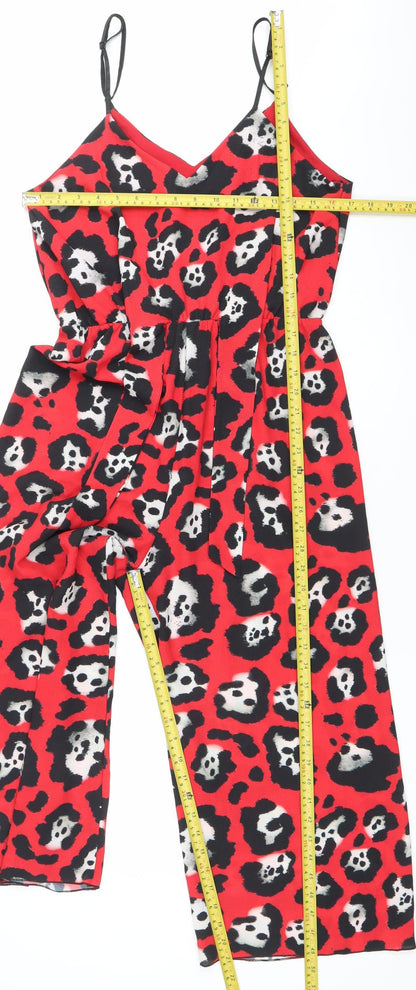 Missi London Women’s Red Animal Print Jumpsuit Size 14 V-Neck