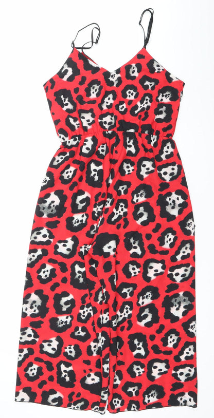 Missi London Women’s Red Animal Print Jumpsuit Size 14 V-Neck