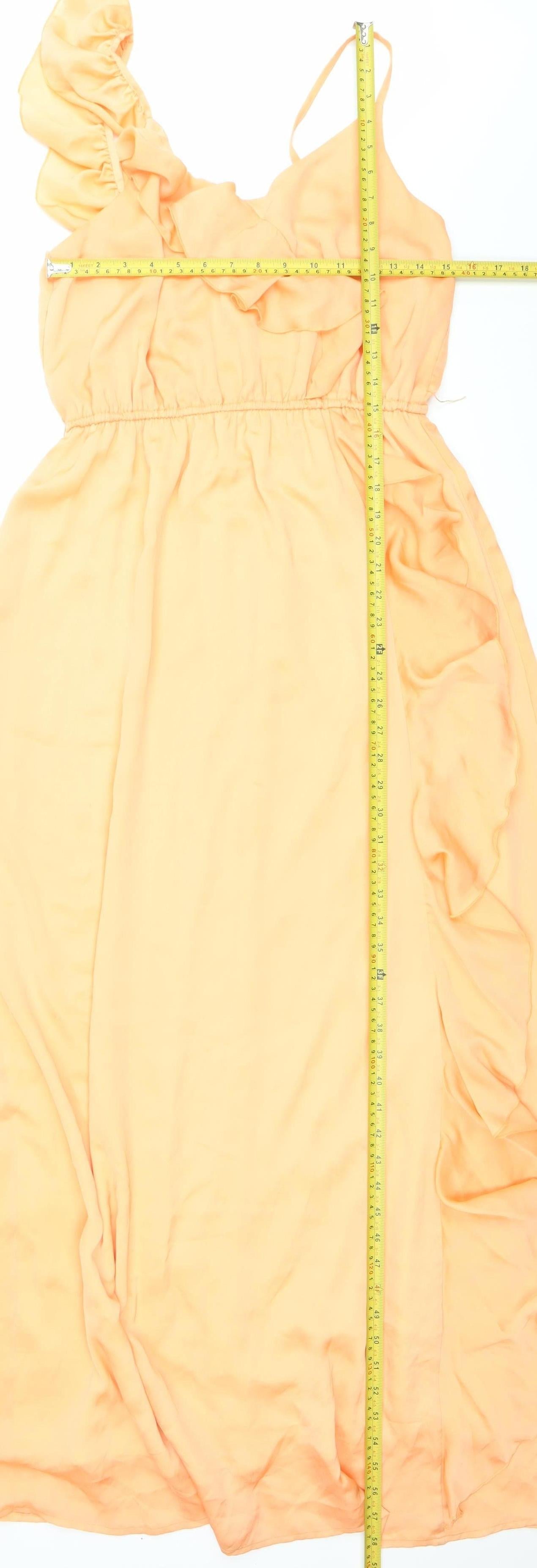 Jarlo Women’s Orange Maxi Dress Size 12 One Shoulder Ruffle