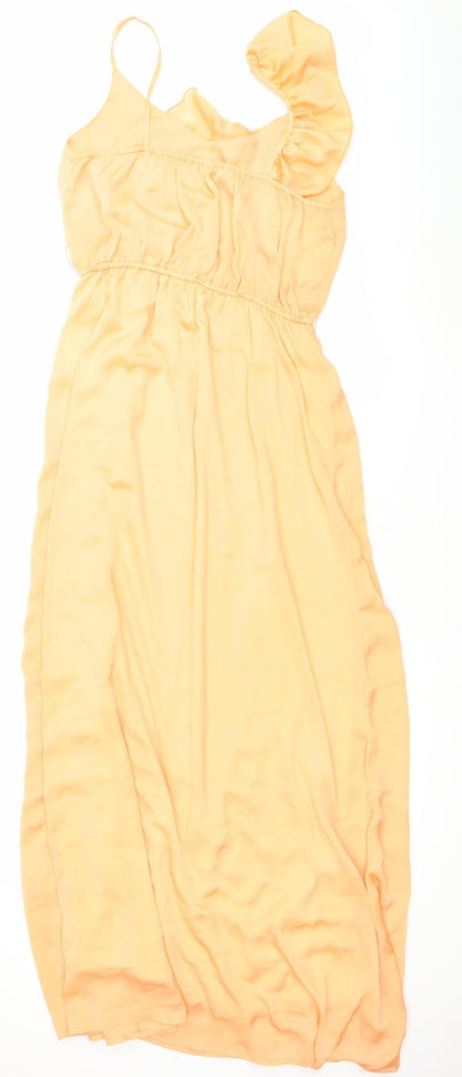 Jarlo Women’s Orange Maxi Dress Size 12 One Shoulder Ruffle