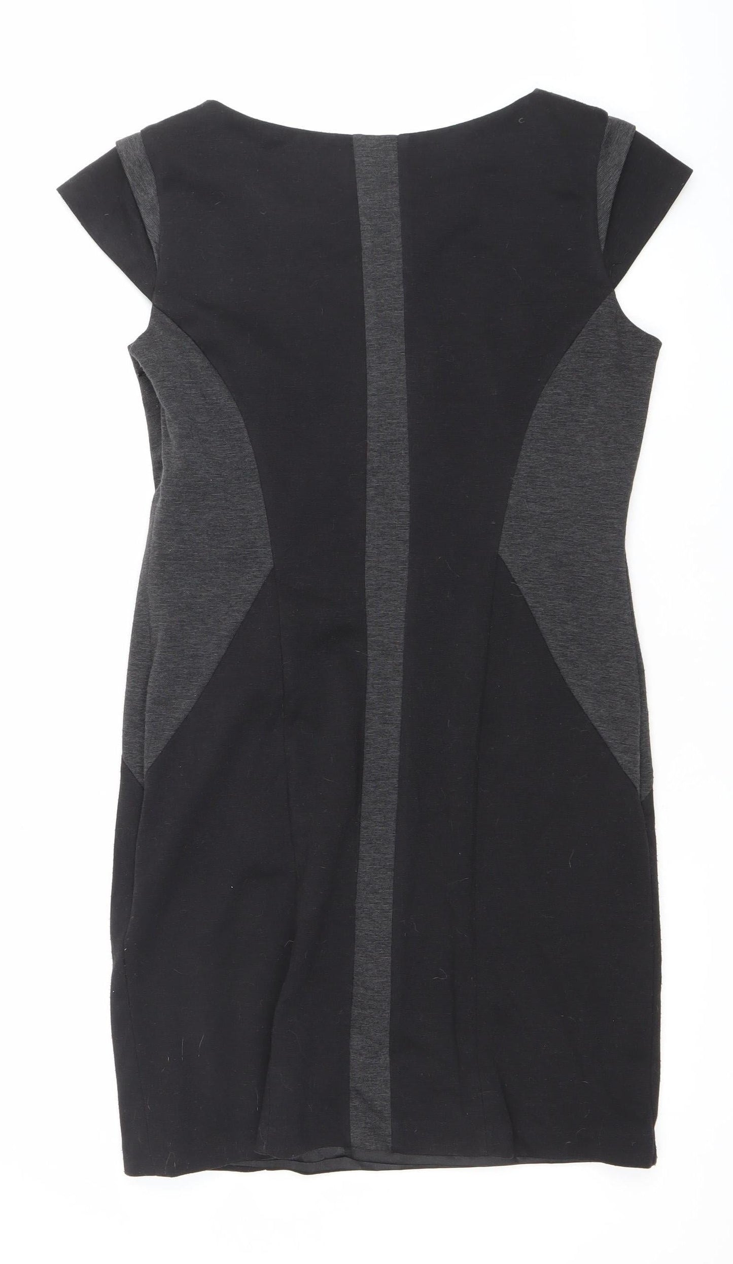 West One Womens Black Grey Sheath Dress Size 14 Knee Length Sleeveless