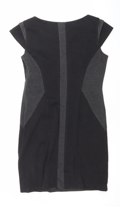 West One Womens Black Grey Sheath Dress Size 14 Knee Length Sleeveless