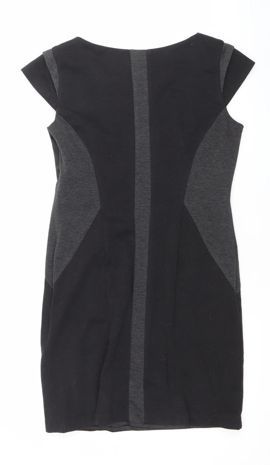West One Womens Black Grey Sheath Dress Size 14 Knee Length Sleeveless