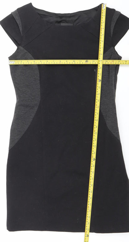 West One Womens Black Grey Sheath Dress Size 14 Knee Length Sleeveless