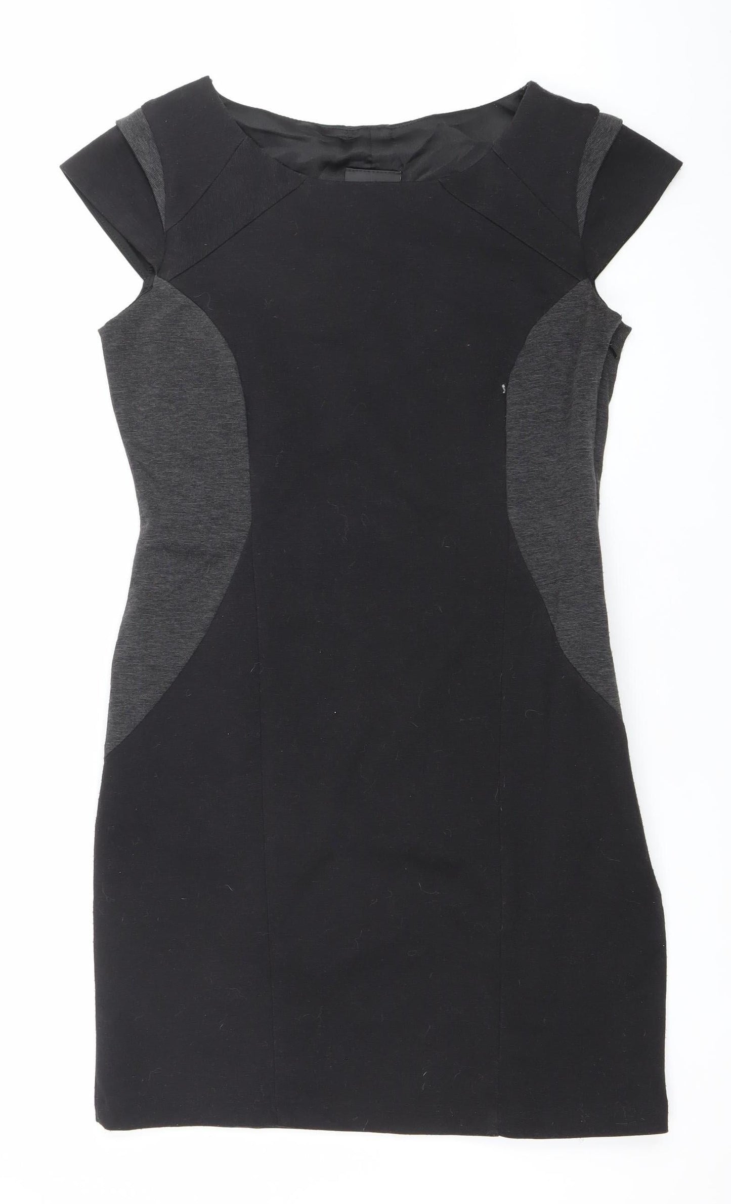 West One Womens Black Grey Sheath Dress Size 14 Knee Length Sleeveless