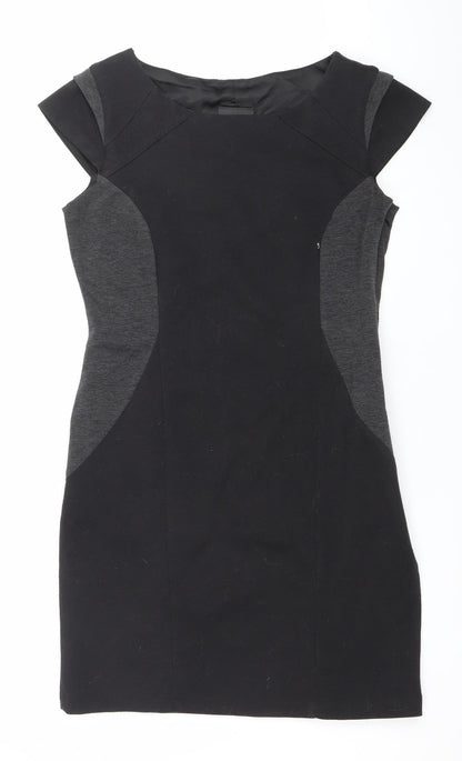 West One Womens Black Grey Sheath Dress Size 14 Knee Length Sleeveless