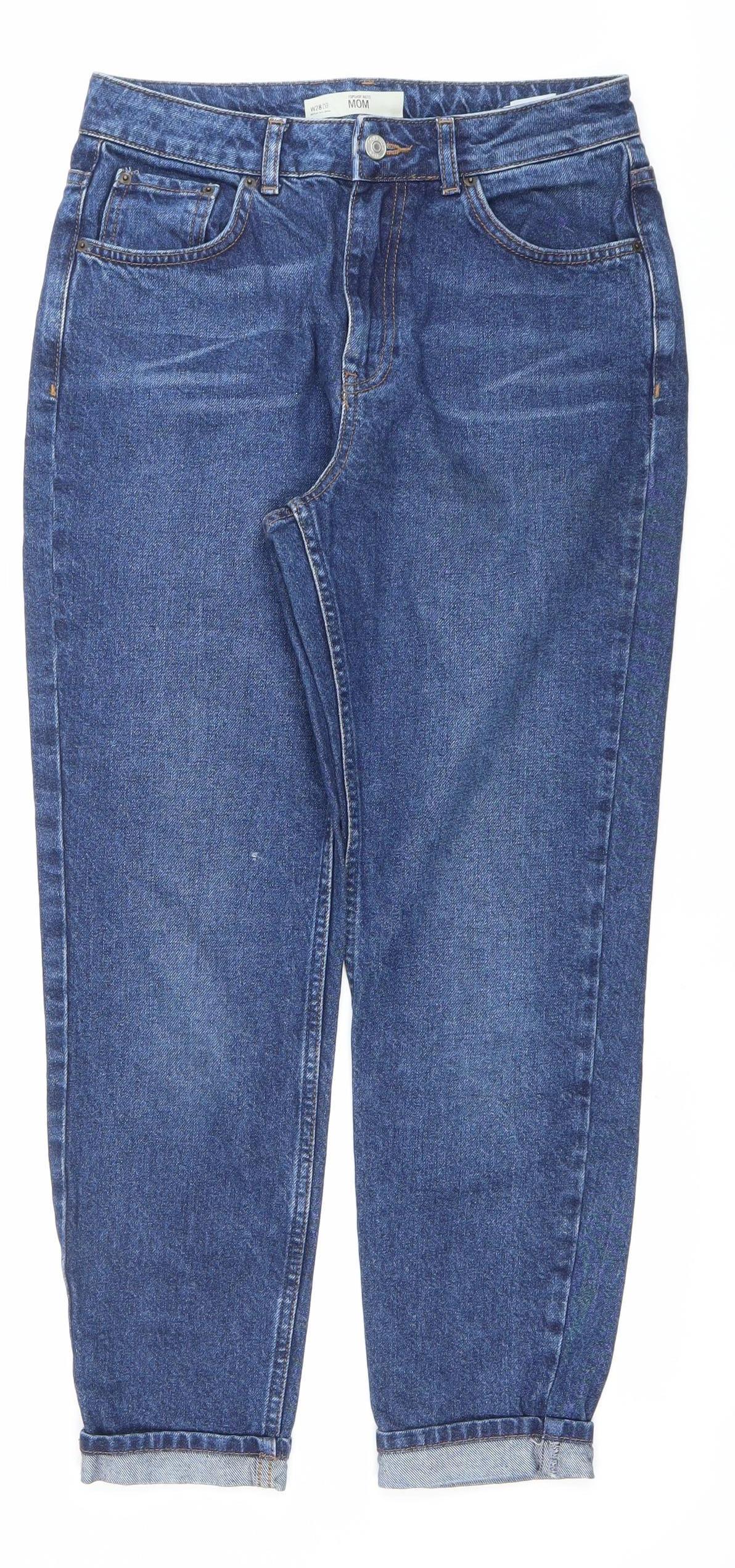 Topshop Women’s Blue Mom Jeans W28 L32 High Rise Cotton